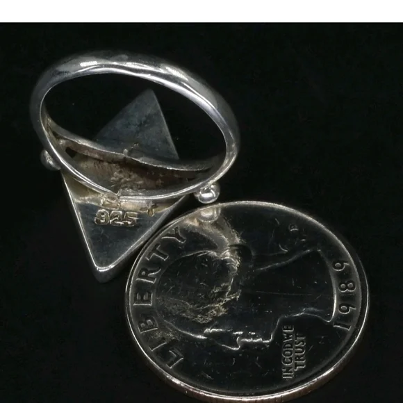 Vintage Sterling Silver White‎ Mother Of PearlSilver and Green Geometric Ring - Picture 4 of 5